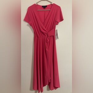 Perceptions Asymmetrical Faux Wrap Dress in Coral NEW